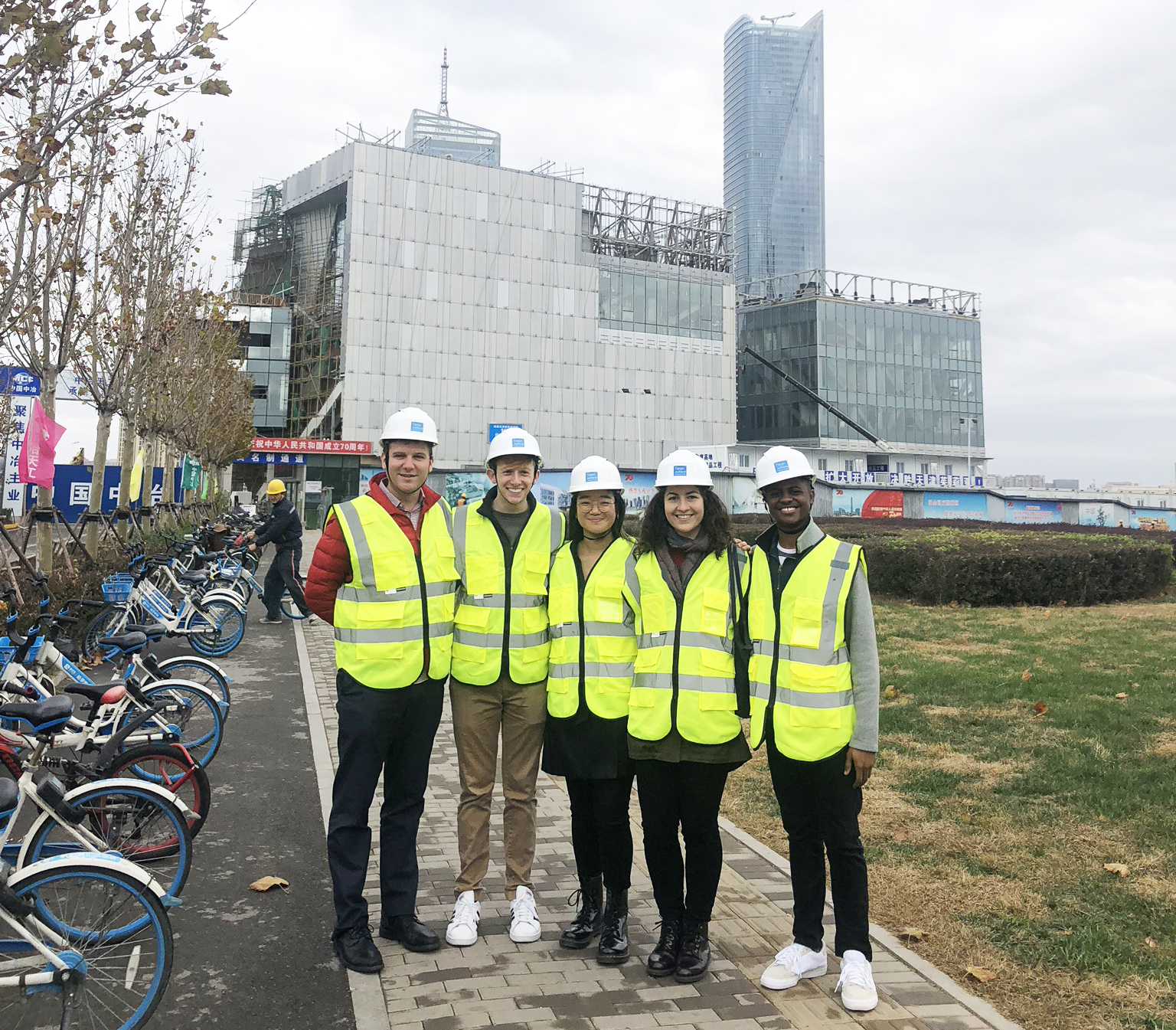 A construction tour of The Tianjin Juilliard School building with Dean Meyer and Juilliard students.  Photo credit: Bethany Marshall