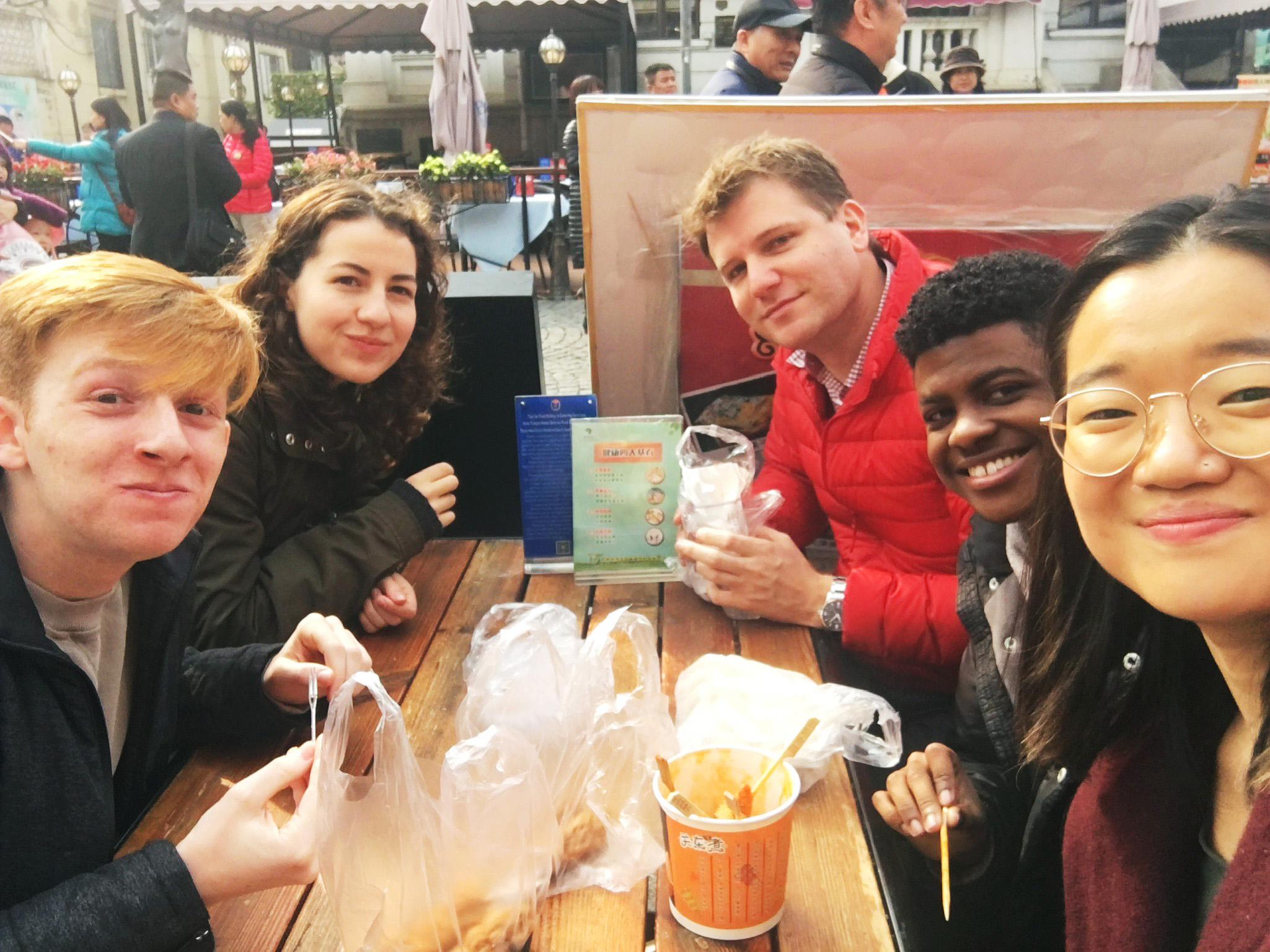 Enjoying street food with Dean Meyer at the Italian District in Tianjin. Photo credit: Valerie Kim