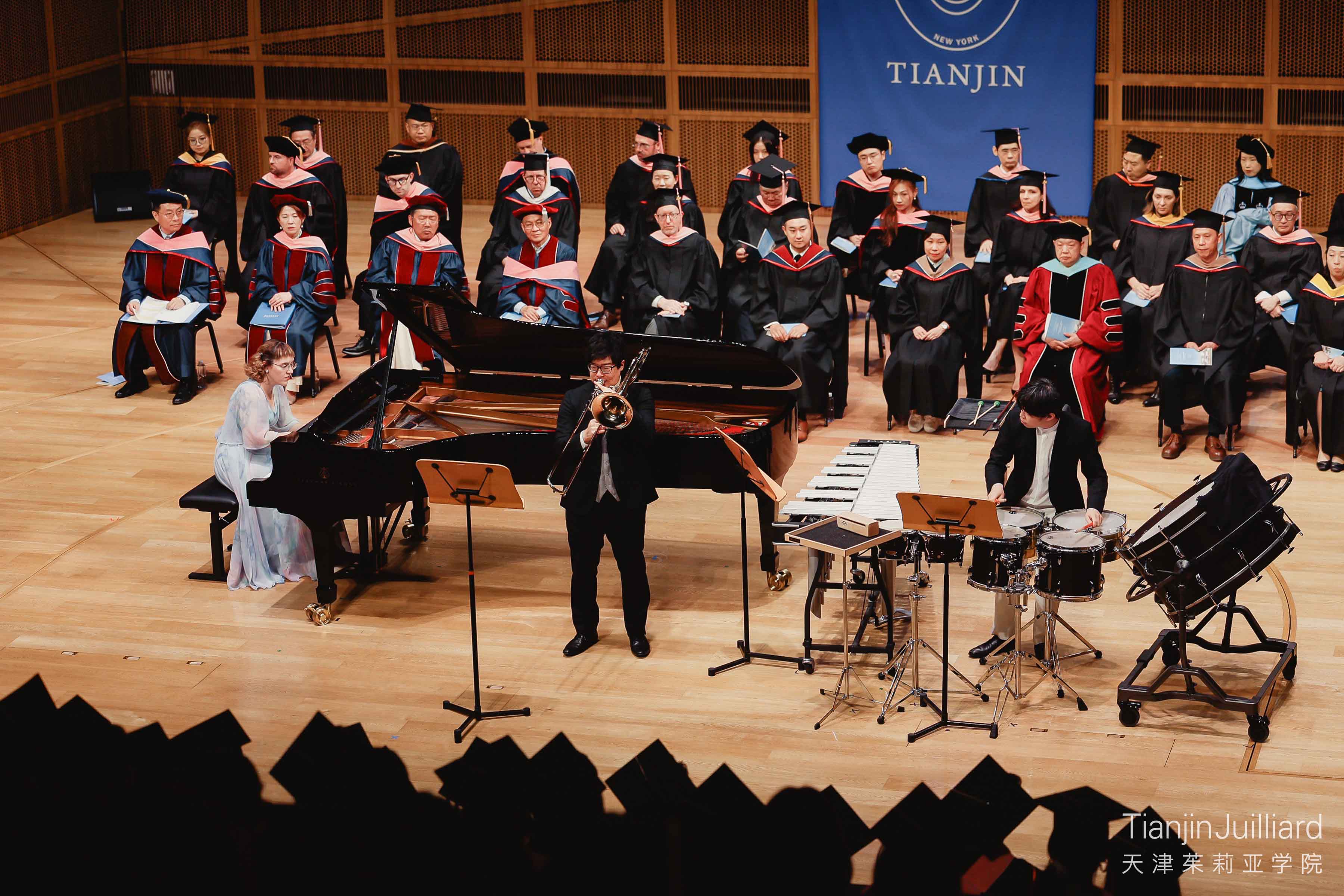 Ryuto Hibino, trombone, Anna Zhukova, piano, and Thananan Rochanakit, percussion, performed Sebastian Quesada’s energetic Symbios for Trombone, Piano and Percussion. 