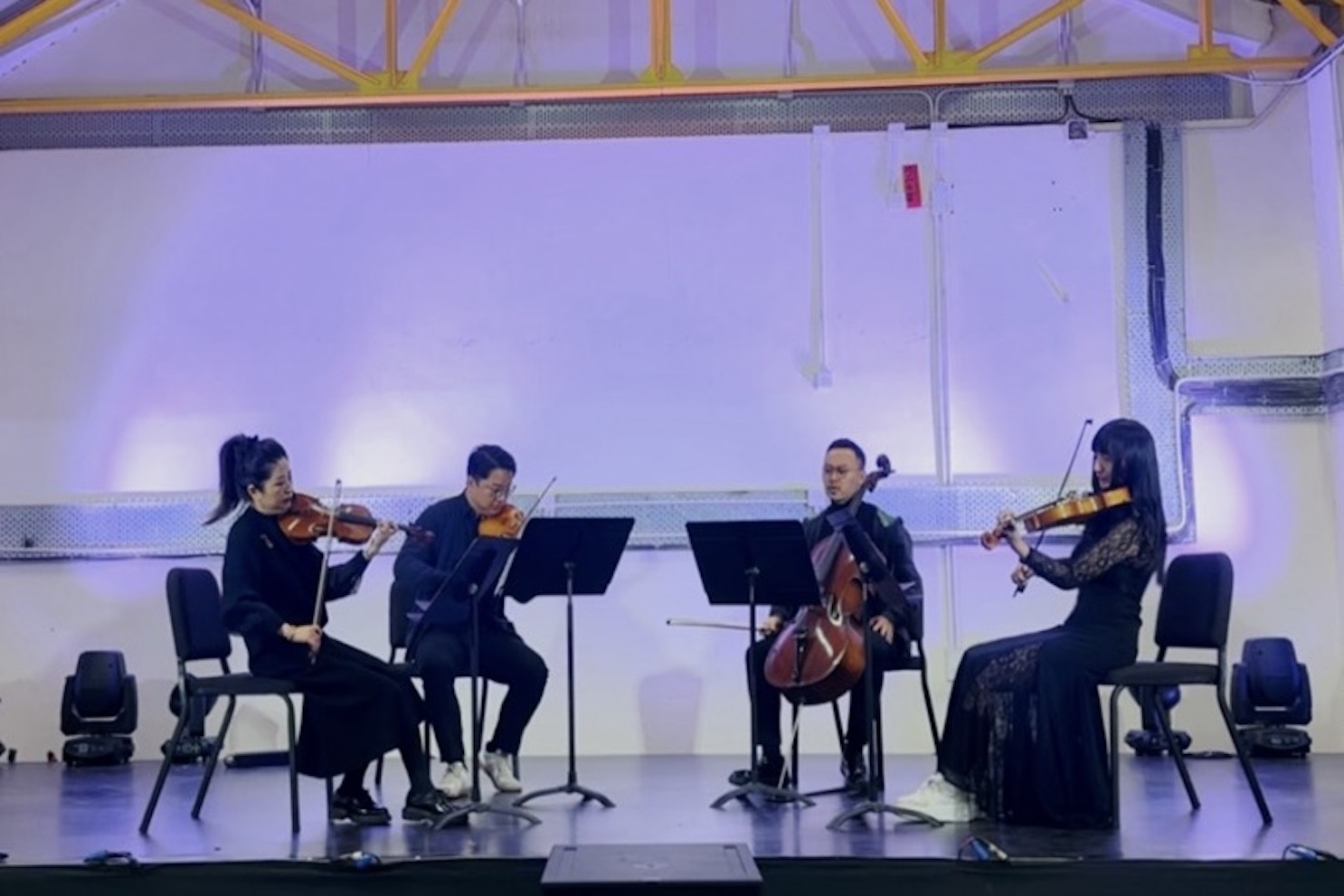 Meitong Liu (right) in a string quartet performance at Barra Exhibition Hall, Macao in early 2025.