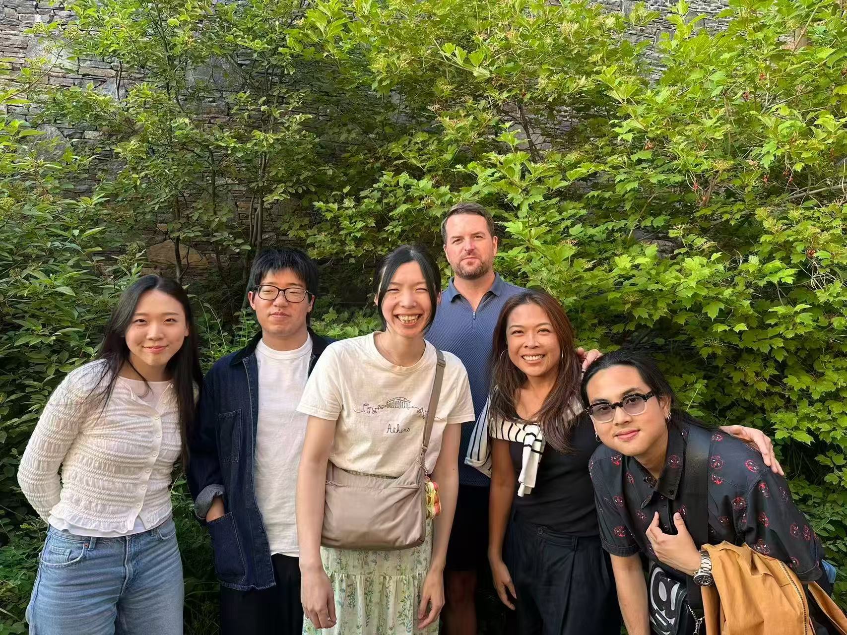 Lee Allen (third from right) with resident faculty Allie Su (second from right) and four Tianjin Juilliard alumni in Banff.