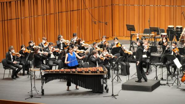 Jiyoung Kim performing the Marimba Concerto by Emmanuel Sejourne with the Macao Symphony Orchestra at the Macao Cultural Center. Photo Credit: Mr. Wong Ka
